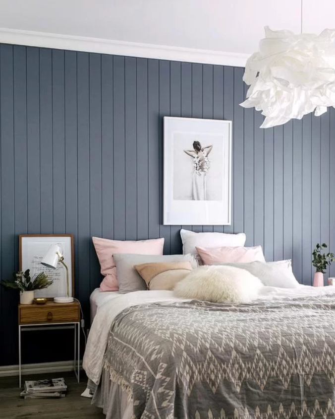 Blauwe houten wandpanelen voor de slaapkamer, babykamer, kinderkamer, tienerkamer